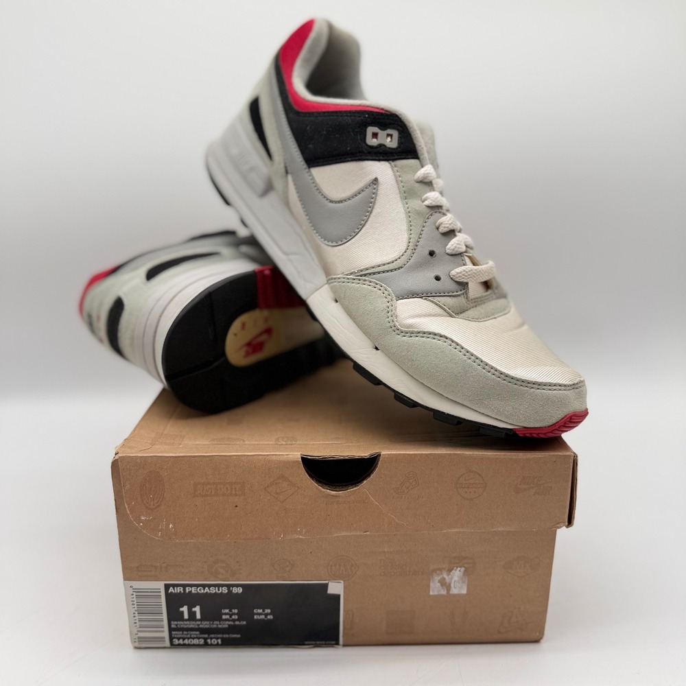 Nike Air Pegasus 89 Mens 11 Swan Medium Grey Coral * W/ OG Box *